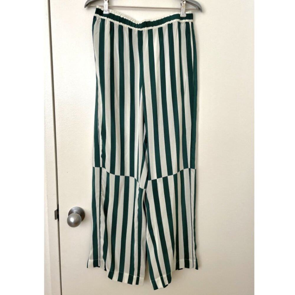 NWOT AYR The Flow State Pant Regatta Green striped high waist silk blend sz M - Picture 2 of 6